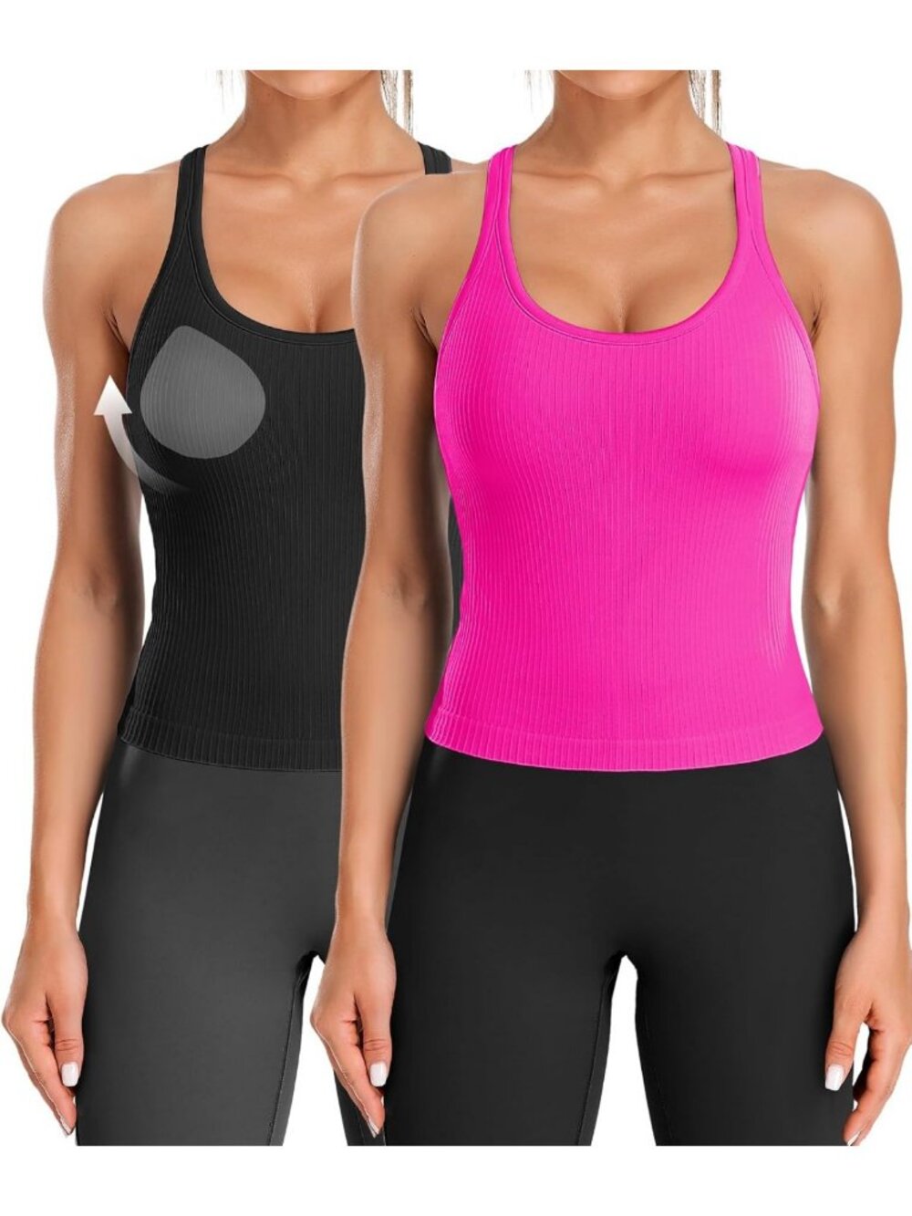 Ribbed Workout Crop Top with Built-in Bra for Women - Stretchy, Comfortable